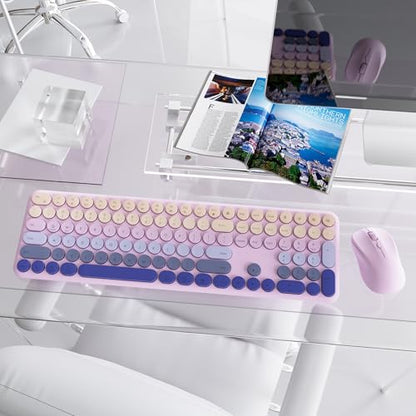 Wireless Keyboard and Mouse Combo, 110-Key Full Size (Gradient Purple) | Silent Keyboard with Round Keycaps, 2.4GHz USB Plug-and-Play Wireless, Compatible with PC, Laptop, Mac - color: Gradient purple