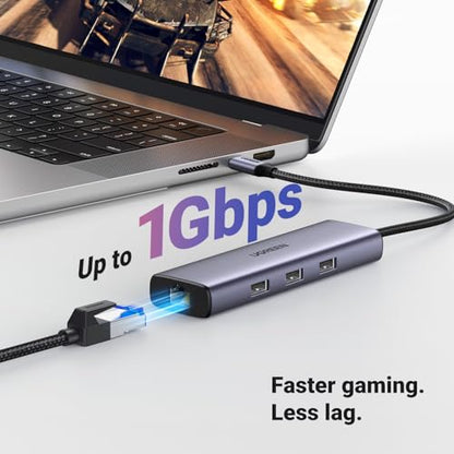UGREEN Revodok 6 in 1 USB C Hub Gigabit Ethernet Adapter with 4K HDMI, 100W PD Charging, USB A Data Ports Compatible with MacBook Neo/Pro/Air M1, M2, M3, M4,M5,iPad, iPhone 16 Pro/Pro Max, Steam Deck