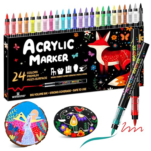 WINSONS 24 Colors Direct Liquid Ink Markers Set – Permanent Acrylic Markers for Multi-Surface Use, Non-Toxic, Ideal for Art, Crafts & DIY Projects (24 Colors)