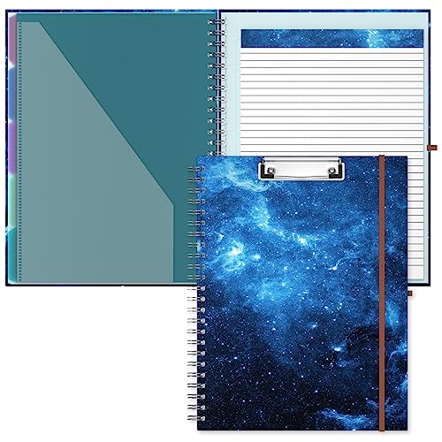 Hongri Clipboard Folio with Refillable Lined Notepad, 8.5 x 11 Folders with Storage 10 Pockets, Spiral Portfolio, Size 12.8X 9.7 in, Office & School Supplies, Blue Sky - color: Blue Sky