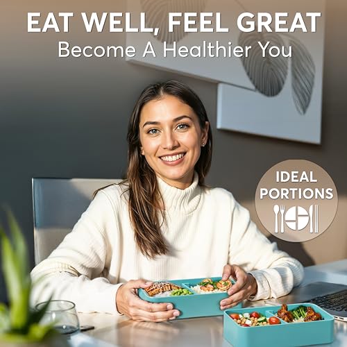 Umami Bento Box Adult, Leakproof, All-in-1 Lunch Containers for Adults | 40 oz, microwave & dishwasher safe, 4 utensils & sauce jar included, stackable, BPA-free, Fresh Turquoise - color: Fresh Turquoise, size: M - 40 oz