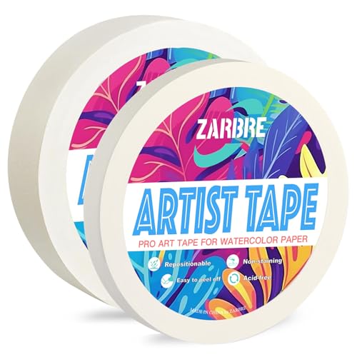 Artist Tape, 2 Pack White Art Tape for Watercolor Paper, Medium Tack Masking Drafting Tape for Painting Canvas Framing, Acid-Free, 0.5" x 164 FT & 1" x 164 FT - size: 0.5inch+1inch