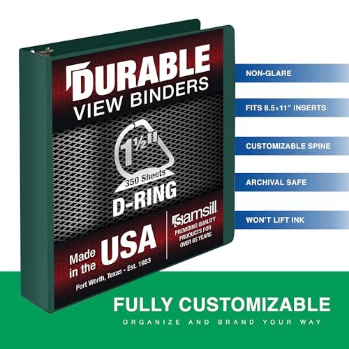 Samsill Durable 1.5 Inch Binder, D Ring Binder, Customizable Clear View Cover, Green, Holds 350 Pages - color: Green, size: 1 Pack, style: 1.5 Inch
