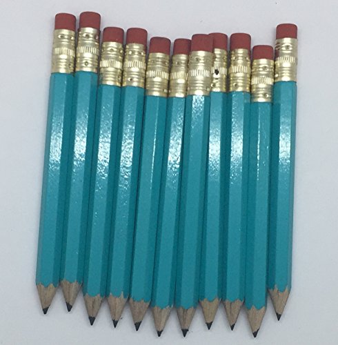 Express Pencils Half Pencils with Eraser - Golf, Pew, Short Mini Non Toxic - Hexagon, Sharpened, #2 Pencil, (Color - Light Turquoise), (Box of 72) half gross Golf Pocket Pencils