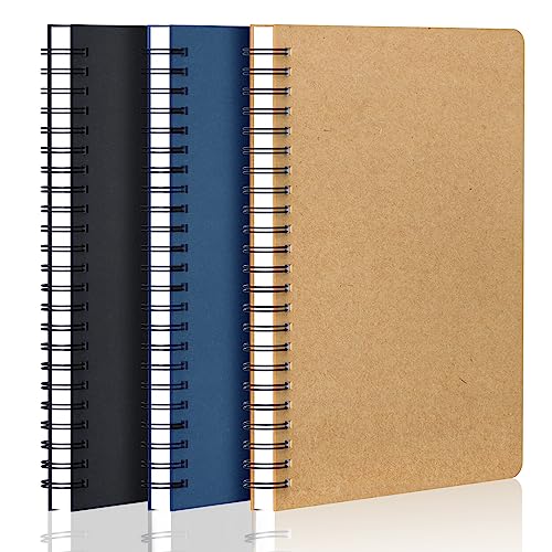 EUSOAR Spiral Notebook, 3 Packs A4 11" x 8-1/2" Large Journal, 120Pages/ 60Sheets College Ruled Paper for Note Taking, Sketchbook for Work Office School Student Supplies Traveling Diary - color: Black/Royal Blue/Kraft, size: 3Packs
