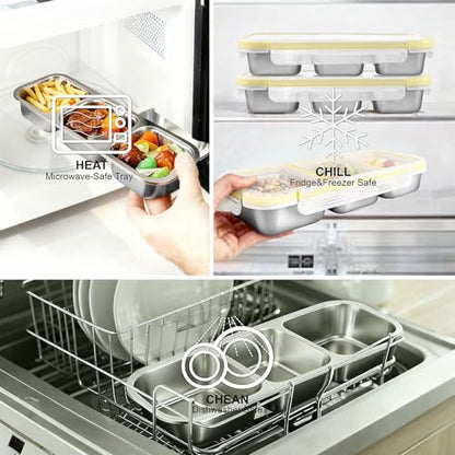 Upgraded Snackle Box Container, 2-Compartment Leak-Proof Bento Box for Kids & Adults, Reusable Stainless Steel Snack Containers with Lids, Perfect for Lunchables & Snack Packs (2 Compartment Yellow) - color: 2 Compartments Yellow