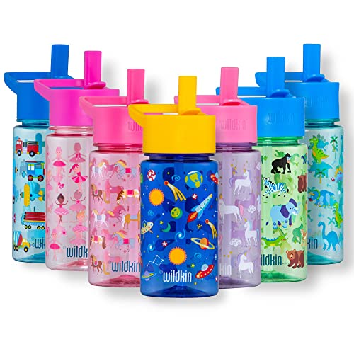Wildkin 16 oz Tritan Water Bottle Leakproof Straw Lid, Out of This World | Lightweight Tritan, dishwasher safe, straw lid helps prevent leaks when closed, easy for little hands, ages 3+ - color: Out of this World, size: 16 Ounces