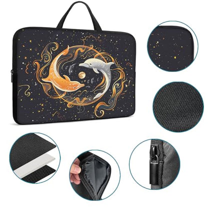 Laptop Sleeve Bag with Handle Computer Protective Soft Cover Case for 14 Inch 13 Inch Laptop,Dolphin Yin Yang - color: Dolphin Yin Yang