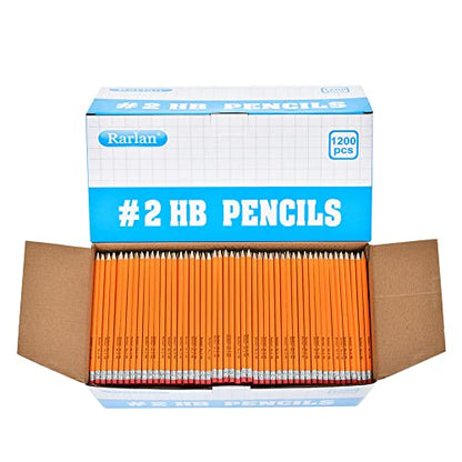 Rarlan Wood-Cased #2 HB Pencils, Pre-sharpened, 1200 Count Bulk Pack | Classroom Pencils with Erasers for School and Teacher Supplies, Writing, Drawing and Sketching, Back to School