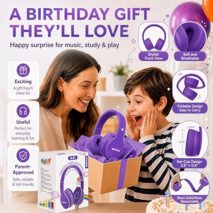 MIDOLA Kids Bluetooth Headphones 68H Play Time,Volume Limit 85/94dB, Foldable Lightweight Wireless Over-Ear Headphone for Kid Toddler Child Pad Tablet,Headsets with Built-in Mic Purple - color: Purple