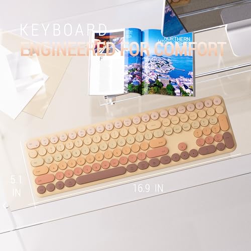 Wireless Keyboard and Mouse Combo, 110-Key Full Size (Gradient Khaki) | Silent Keyboard with Round Keycaps, 2.4GHz USB Plug-and-Play Wireless, Compatible with PC, Laptop, Mac - color: Gradient khaki