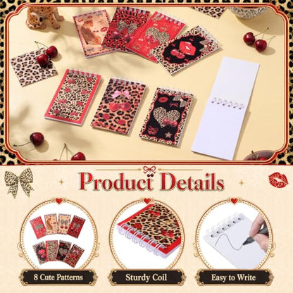 Faccito 24 Pcs Cheetah Cherry Mini Notebook Cheetah Cherry Party Decorations Coquette Leopard Bow Small Notepads Pocket Spiral Journal for Leopard Birthday Party Decor Supplies Gift, 2.4 x 3.9 Inch - style: Cheetah