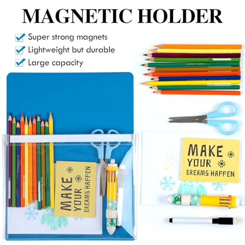Karenhi 16 Pcs Magnetic File Holder Magnetic Pockets Folders for Whiteboard Magnet Paper Holder Dry Erase Marker Storage Fridge Pocket Storage Planner Mail Organizer for Refrigerator Classroom Office