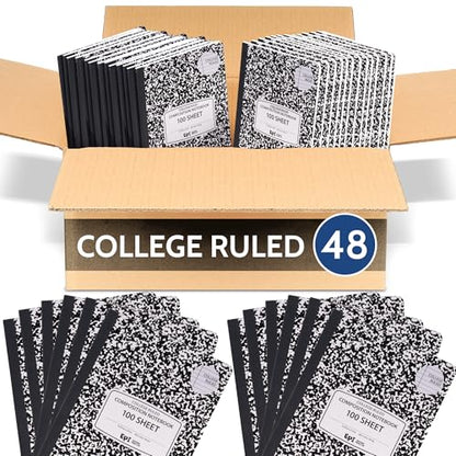 48 Pack - EPI College Ruled Composition Notebook Black - 200 Pages (100 Sheets), 9-3/4 x 7-½ - Classroom Back to School Supplies, Heavy Duty, Durable Hardcover Office Notebooks, Sewn - size: Pack of 48, style: College Ruled