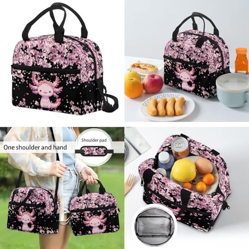 CLOHOMIN 3 in 1 Backpack with Lunch Box for Kids Cute Axolotl Bookbag for School Girls Lunch Bag and Water Bottle Bag Cherry Blossom Schoolbag for Elementary Middle School, 17 Inch - color: Axolotl Cherry Blossom