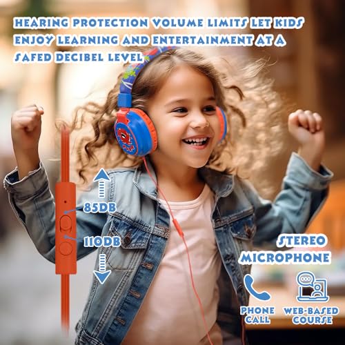MIDOLA Kids Headphones for School Learning,Volume Limited 85/94dB, Foldable Lightweight Over-Ear Wired Headphones for Kids Toddler Girls Boys 3.5mm for Pad,Headsets with Built-in Mic Cartoon Blue - color: Blue Cartoon