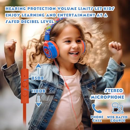 MIDOLA Kids Headphones for School Learning,Volume Limited 85/94dB, Foldable Lightweight Over-Ear Wired Headphones for Kids Toddler Girls Boys 3.5mm for Pad,Headsets with Built-in Mic Cartoon Blue - color: Blue Cartoon