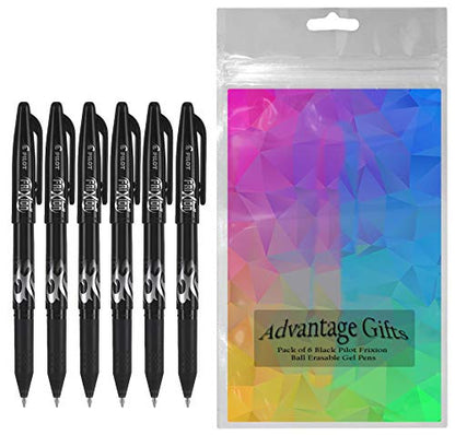 Frixion Ball Stick Erasable Gel Pens Fine Point (.7mm) Black Ink 6-pk; Include with Plastic Reusable Pouch - size: 1 Count (Pack of 6)
