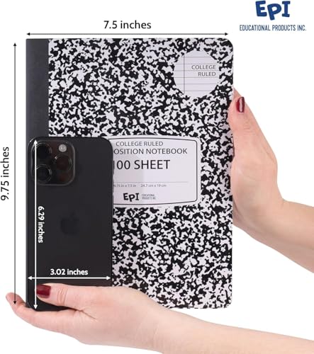 960 Pack (Pallet) EPI College Ruled Composition Notebook Bulk, 200 pages (100 Sheets), 9-3/4 x 7-1/2, Black Marble, Bulk School Supplies, Heavy Duty, Durable Office Notebooks, Sturdy Sewn Binding - size: Pack of 960, style: College Ruled