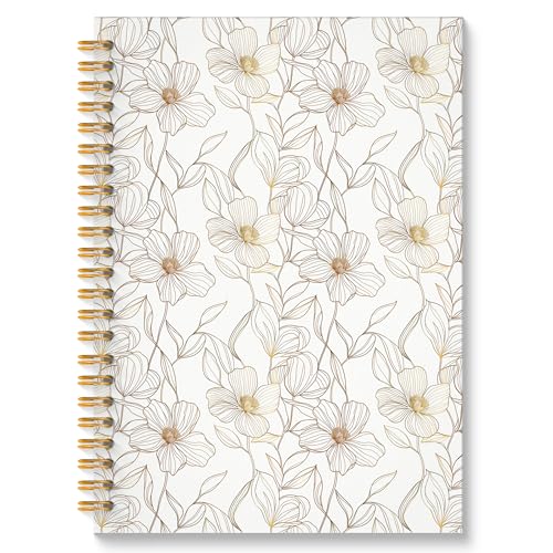 ROXMART Beige and Gold Floral Spiral Notebook, Neutral Elegant Flower Plant Journal, Retro Minimalist Line Art Botanical Hardcover Notebook Journal, 5.5x8.3 Inch - color: Style03