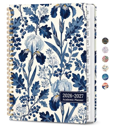 Planner 2026-2027, Academic Planner Weekly and Monthly, Jul 2026 - Jun 2027, Spiral Bound School Planning Tool with Tabs and Pocket, Perfect for Students & Teacher, 6.3" x 8.5", Blue Heirloom - color: I-Blue Heirloom, size: 6.3"x8.5" (A5)