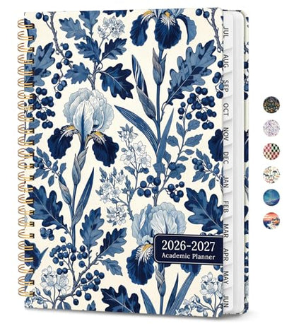Planner 2026-2027, Academic Planner Weekly and Monthly, Jul 2026 - Jun 2027, Spiral Bound School Planning Tool with Tabs and Pocket, Perfect for Students & Teacher, 6.3" x 8.5", Blue Heirloom - color: I-Blue Heirloom, size: 6.3"x8.5" (A5)