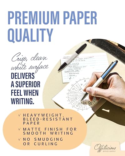 OFFILICIOUS Ruled Index Cards 3x5 — Durable Blank Cards Bulk for Writing Recipes, Notes & Flash Cards for Studying — 100 No Bleed-Through White Double-Sided Notecards 3x5 Lined & Blank