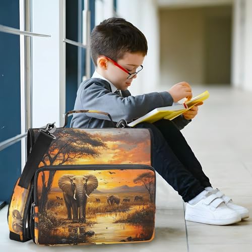 3 Ring Zipper Binder with Shoulder Strap Sunset Bird Elephant 2 Inch Zippered Binder Bag 500 Sheet Capacity Multi Pockets for School Supplies - color: Multi21