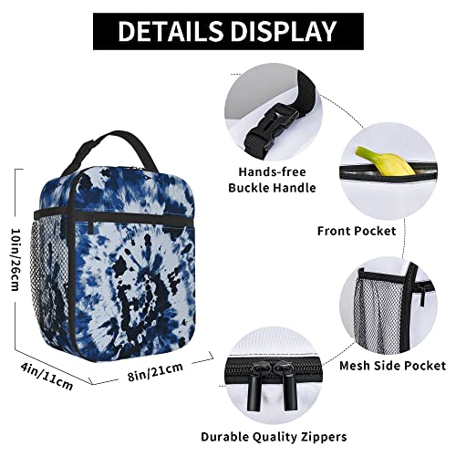 Blue Tie Dye Lunch Bags For Men Women Boys Girls Reusable Tote Lunch Bags For Office Work School Picnic Camping Thermal Insulation And Cold Preservation - color: Blue Tie Dye