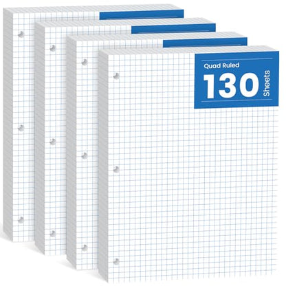 520 Sheets Graph Paper Loose Leaf 8 x 10.5, 8 x 10-1/2’’ Blueprint Quadrille Pad, 4x4 Graph Ruled Filler Paper, 3-Hole Punched Grip Papers Lined Bulk, Loose Leaf Paper 8 x 10.5 with 3-Ring for Binder - style: 8x10.5-Squared-4x4-4 Pack (520 Sheets)