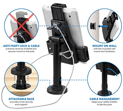 Mount-It! Universal Tablet POS Kiosk Stand with Cable Lock & Wall Mount Bracket, Adjustable Clamp for 7.9"–11" Tablets (Fits 5.3"–7.8" W x 7.8"–10.6" L), Compatible with iPad, Galaxy Tab & Surface Go - size: Counter - Bolt-on Base