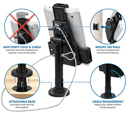 Mount-It! Universal Tablet POS Kiosk Stand with Cable Lock & Wall Mount Bracket, Adjustable Clamp for 7.9"–11" Tablets (Fits 5.3"–7.8" W x 7.8"–10.6" L), Compatible with iPad, Galaxy Tab & Surface Go - size: Counter - Bolt-on Base