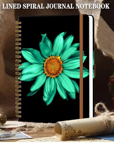 Spiral Journal Notebook for Women, Hardcover A5 College Ruled Notebook, 120 Pages, Thick Paper, Cute Lined Journal for School, Office & Work, 6 x 8.4 in(Turquoise Sunflower) - color: Turquoise Sunflower