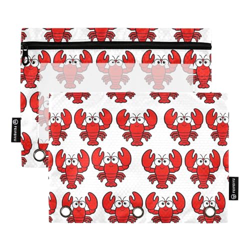 Lobster Pencil Pouches for 3 Ring Binder, Zipper Binder Pencil Case, 2 Pack Clear Window Case Bag for Office Organizers - color: Lobster
