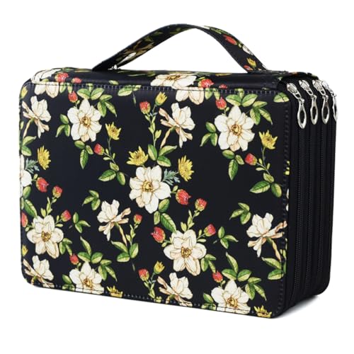 YOUNGCOL 300-Capacity Colored Pencil Case Pen Organizer(Black vintage floral) - color: Black + Retro Flower, size: 300 Capacity