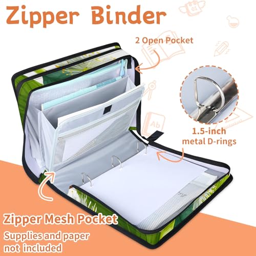 Dandelion Flower Zipper Binder, 3 D-Ring Expanding File Folder with Handle & Adjustable Shoulder Strap, 400 Sheets Capacity Multi-Pocket Organizer for 13 Inch Laptop - color: Dandelion Flower