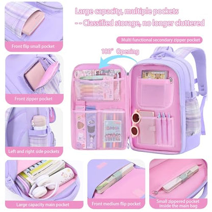 NSEQB Girls Backpack,Kids School Backpack With Lunch Box Pencil Case Set,Cute Childrens Schoolbag For Girls - color: Blue-3PCS