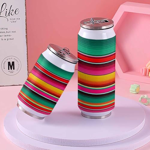 T&H XHome Abstract 14oz Stainless Steel Tumbler with Lid & Straw-Double Wall Vacuum Insulated Travel Mug Colorful Mexican Stripes Green Water Bottle Coffee Beverage Drinks Cup - size: 14 Ounces