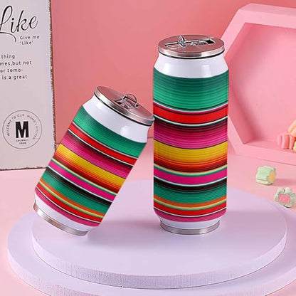 T&H XHome Abstract 14oz Stainless Steel Tumbler with Lid & Straw-Double Wall Vacuum Insulated Travel Mug Colorful Mexican Stripes Green Water Bottle Coffee Beverage Drinks Cup - size: 14 Ounces