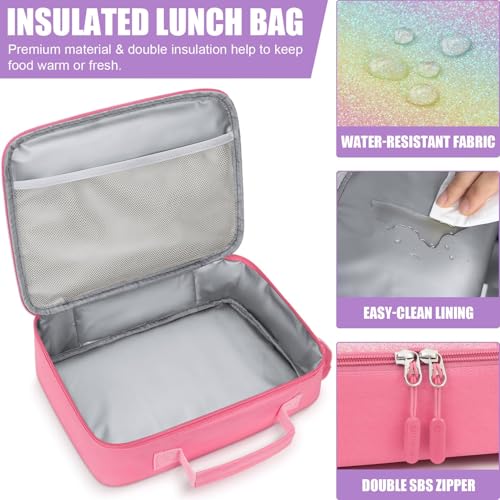 Fimibuke Kids Bento Snack Lunch Box with Thermo Insulated Toddler Lunch Bag | Lunch Box Kids with 4 Compartment, Food Jar, Ice Pack, Utensils, Birthday Gifts for Ages 3-12 Back to School Toddler Girl Boy - color: A1.Rainbow