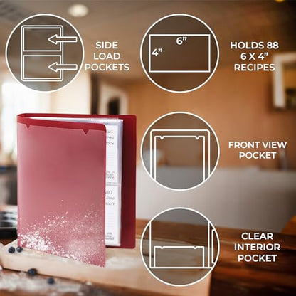 Samsill Plastic Recipe Holder, Recipe Book with Plastic Sleeves, Holds up to 88 Recipe Cards, 4x6 Index Cards, Customizable Cover - size: 1 Pack, style: Book