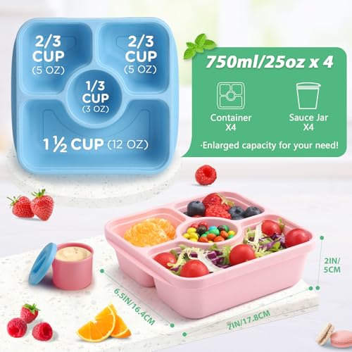 QQKO Bento Snack Box Containers for Adults Kids, 4 Pack Lunchable Meal Prep Containers Reusable, Stackable Bento Lunch Box, Food Storage Prep Containers with 4 Sauce Cups, Pastel Color, White Lid - color: Pastel, White Lid