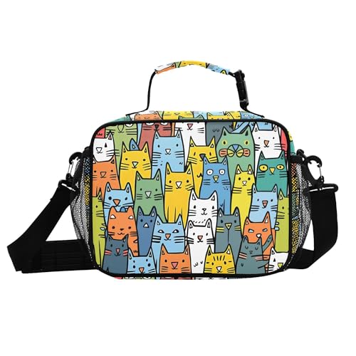MNSRUU Student Lunch Bag Cute Cat Insulated DinnerTotes Picnic Bag Lunch Box with Adjustable Shoulder Strap for Teen Kids Adults - color: Cat I7925