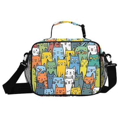 MNSRUU Student Lunch Bag Cute Cat Insulated DinnerTotes Picnic Bag Lunch Box with Adjustable Shoulder Strap for Teen Kids Adults - color: Cat I7925