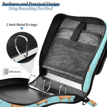 Cute Dachshunds Hotdog Blue Zipper Binder 3 Ring with Handle and Shoulder Strap, 500 Sheet Binder Organizer Capacity & Multi-Pockets for School Office - color: Aa04