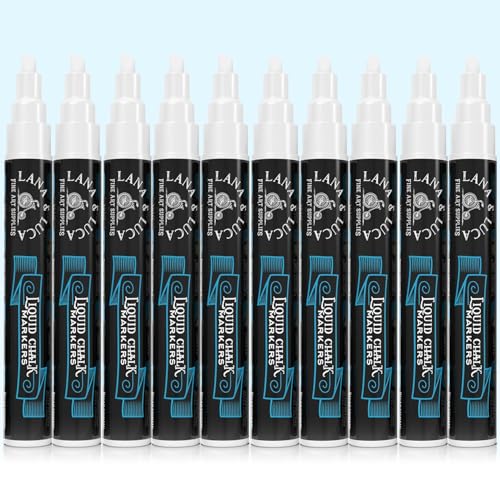LANA & LUCA Liquid Chalk Marker Pen - White Dry Erase Marker - Chalkboard Markers for Signs, Windows, Blackboard, Glass - Reversible Tip (6mm, 10 Pack) - size: 10 Count (Pack of 1)