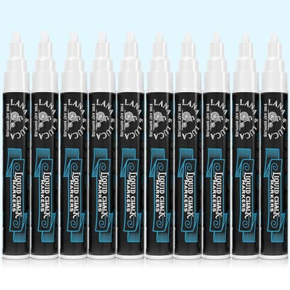 LANA & LUCA Liquid Chalk Marker Pen - White Dry Erase Marker - Chalkboard Markers for Signs, Windows, Blackboard, Glass - Reversible Tip (6mm, 10 Pack) - size: 10 Count (Pack of 1)