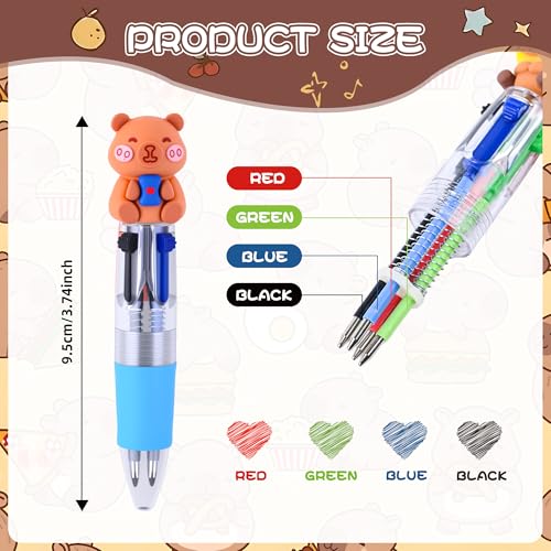 LiYiQ 25 Pcs Capybara Party Favor Multicolor Pen in One Cartoon Cute Fun 4-in-1 Cute Pens Bulk Kawaii Capybara Ballpoint Pens for Fun Gifts - style: Capybara