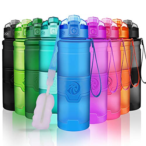 ZORRI Sports Water Bottle, 400/500/700ml/1L, BPA Free Leak Proof Tritan Lightweight Bottles for Outdoors,Camping,Cycling,Fitness,Gym,Yoga- Kids/Adults Drink Bottles with Filter, Lockable Pop Open Lid - color: Blue, size: 24 Ounces