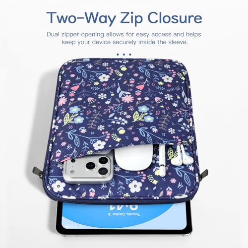 Dadanism 9-11 Inch Tablet Sleeve Bag Carrying Case, Flower+Blue | Fits iPad (A16) 11th Gen 11", iPad 10th Gen 10.9" Air 5/4, iPad Air M4/Pro 11", iPad 9/8/7th 10.2", Galaxy Tab A11+ Plus 11" - color: Flower+Blue, size: 9-11 inch